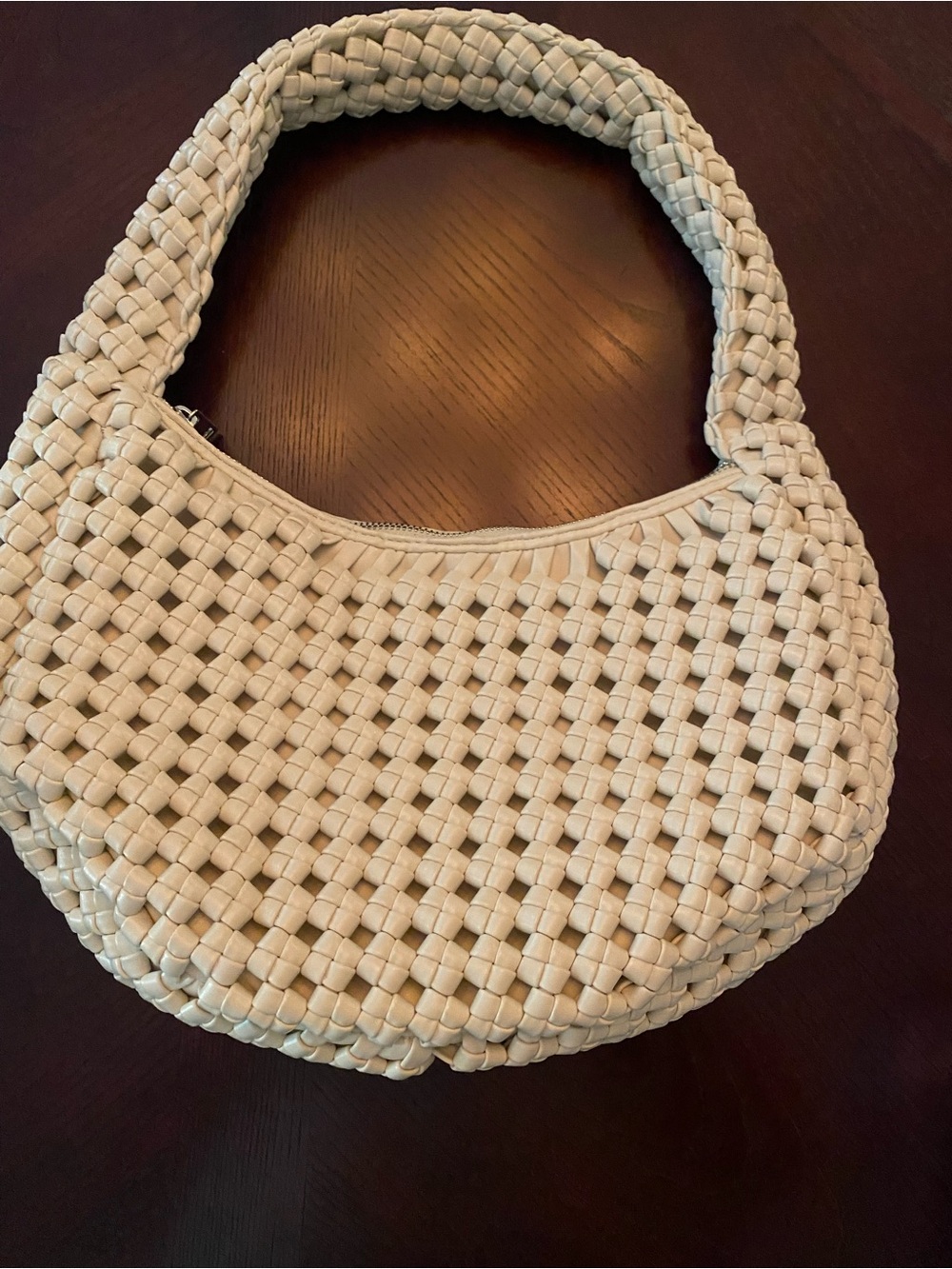 Sincerely Jules Woven Cream Shoulder Bag - faux leather.